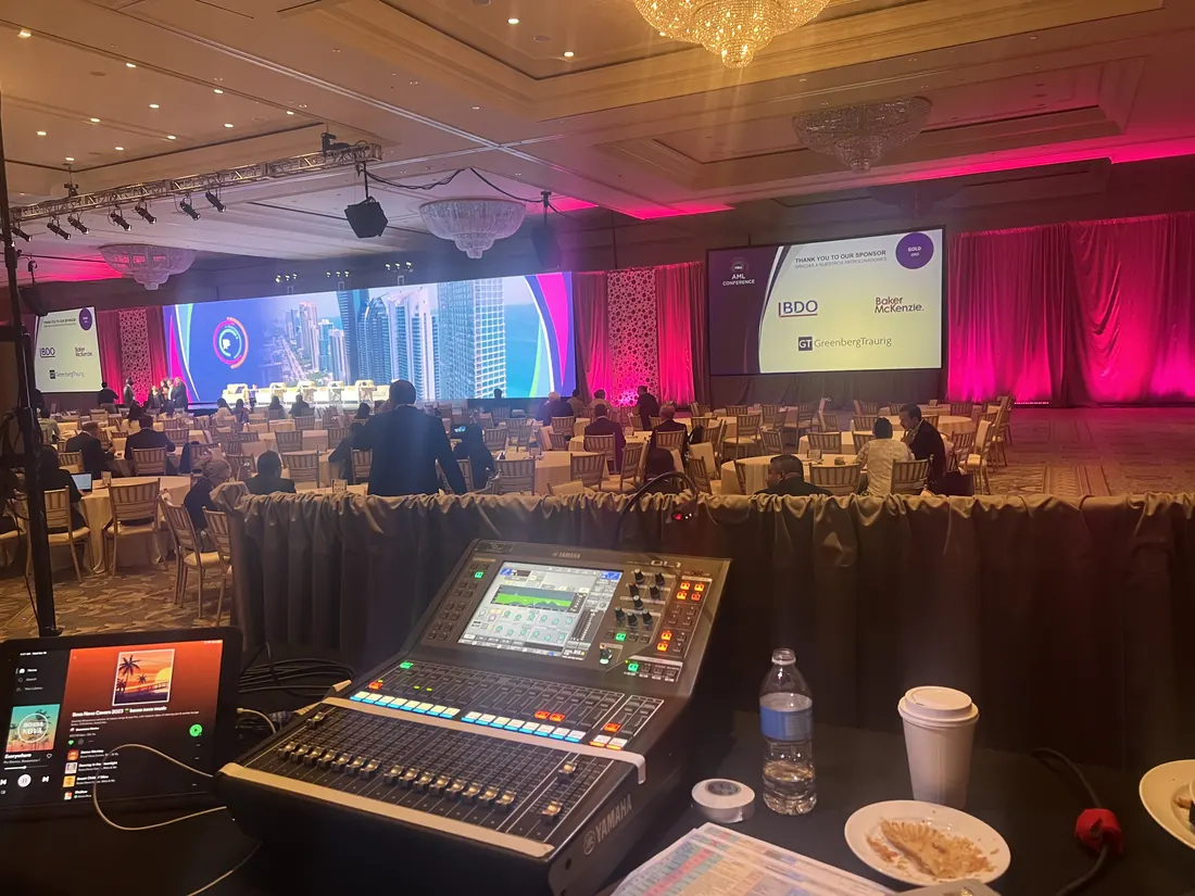 Audio console in front of an LED wall at the InterContinental Miami